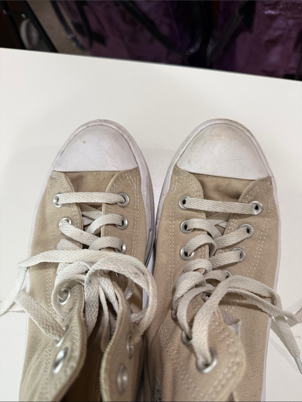 Converse All Star High Top Platform Sneakers in Beige and White - Picture 4 of 4